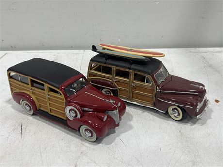 (2) 1:18 SCALE DIECAST CARS - 1939 CHEV & 1948 FORD WOODY