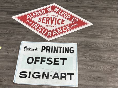 2 VINTAGE SIGNS - 1 PLEXI GLASS, 1 WOOD (Bottom is 30”x22”)