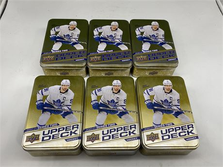 6 NHL TIN BOXES FULL OF CARDS
