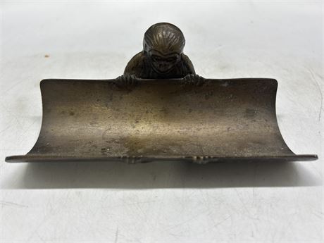 EARLY BRASS PAPERWEIGHT/PEN TRAY CARD HOLDER - 6”