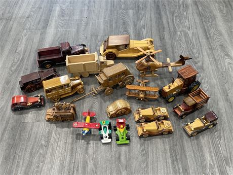 15+ WOOD CARS, TRUCKS, HELICOPTER & ECT - MODELS / PUZZLES