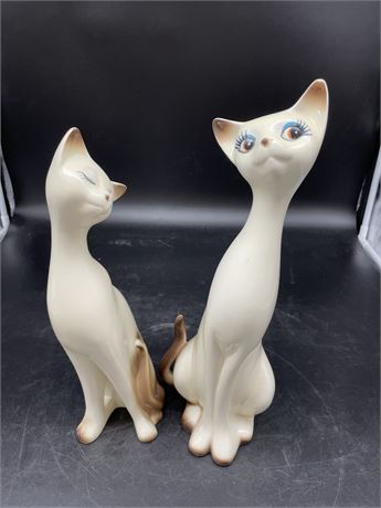 (2) CERAMIC HAND PAINTED KITTY CAT FIGURES 15” TALL