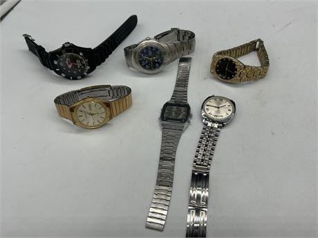 LOT OF 6 MENS WATCHES - ASSORTED CONDITIONS - AS IS