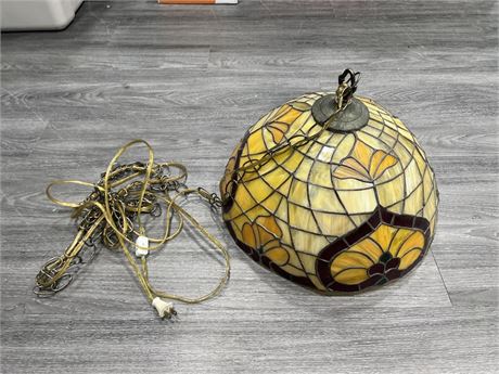 VINTAGE STAINED GLASS HANGING LIGHT 16” DIAM