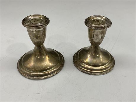 2 VINTAGE STERLING CANDLESTICK HOLDERS (3” tall)