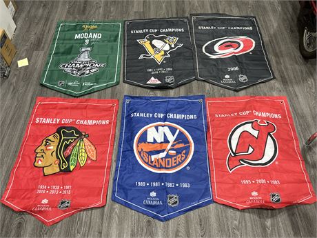 LARGE STANLEY CUP BANNERS & GREZKY WOOD BOARD