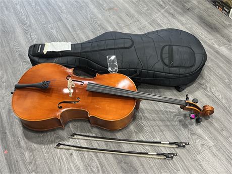 EASTMAN STRINGS CELLO W/BOWS & CASE - HAS PREVIOUSLY BEEN REPAIRED