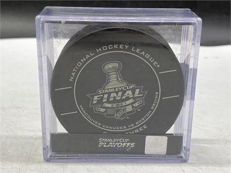 GAME USED STANLEY CUP PUCK - CANUCKS VS BRUINS GAME 3
