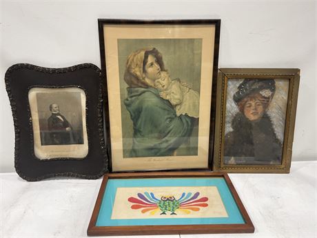 4 VINTAGE PICTURES INCLUDING ORIGINAL SIGNED PAINTING OF WOMEN