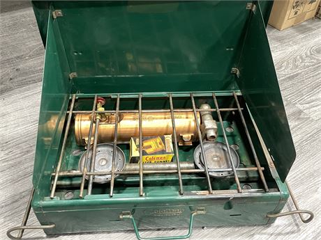 OLD STYLE COLEMAN STOVE WITH FUNNEL - USES LIQUID FUEL NOT PROPANE