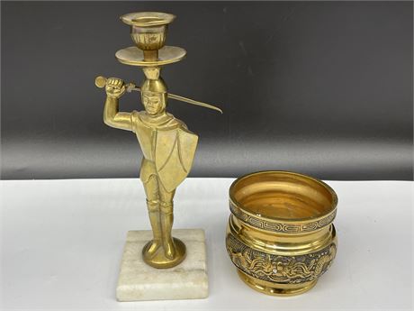 MARBLE & BRASS KNIGHT CANDLE HOLDER (10”)