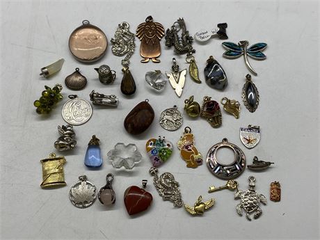 LARGE LOT OF PENDANTS / CHARMS - SOME MARKED SILVER