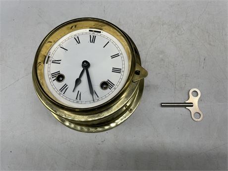 BRASS SHIPS CLOCK MADE IN GERMANY WITH KEY 5”x3”
