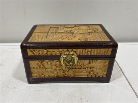 HAND CARVED CHINESE JEWELRY BOX (9” wide)