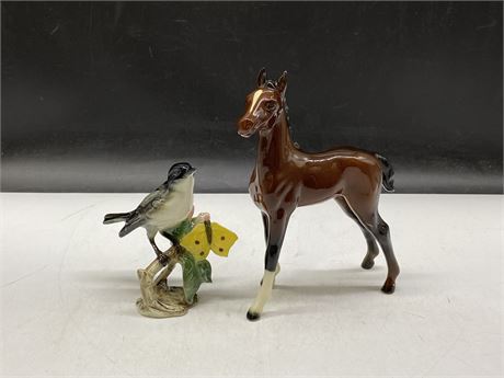 VINTAGE GOEBEL W. GERMANY BONE CHINA HORSE (8”) + GOEBEL 1966 BONE CHINA BIRD