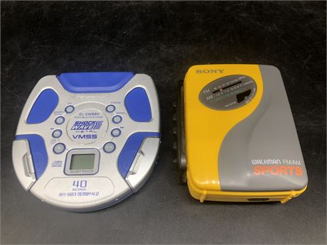 SONY WALKMAN CASSETTE PLAYER AND SHOCKWAVE CD PLAYER