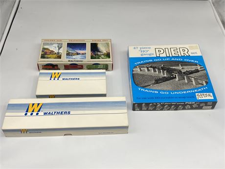 3 WALTHERS HO SCALE TRAIN MODELS & PIER SET ACCESSORY