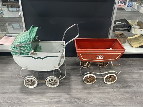 2 SMALL VINTAGE BABY TRAMS / STROLLERS - 29” LONG