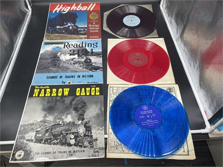 3 COLOUR DISC RAILROAD RECORDS - MOSTLY GOOD CONDITION