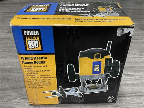 POWER FIST 15 AMP ELECTRIC PLUNGE ROUTER (NEVER USED)
