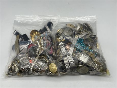 2 BAGS OF MISC WATCHES / JEWELRY