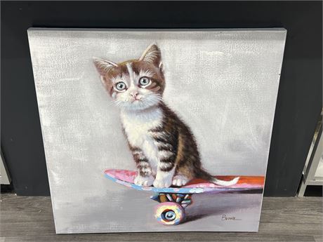 CAT ON SKATEBOARD CANVAS PAINTING - SIGNED - 32”x32”
