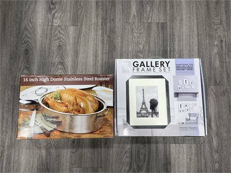 NEW GALLERY 7 FRAME SET + AS NEW STAINLESS STEEL ROASTER