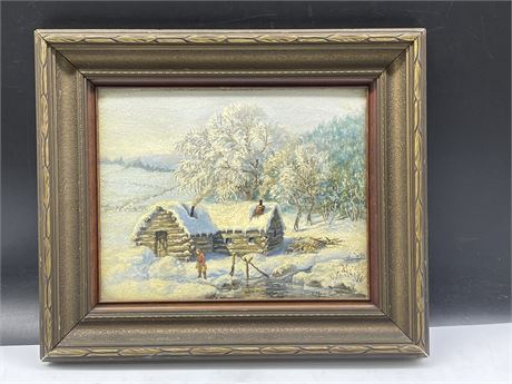 SIGNED F. MOORE EARLY OIL ON BOARD (13”x11”)