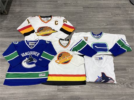 5 VANCOUVER CANUCKS JERSEYS - HAVE STAINS