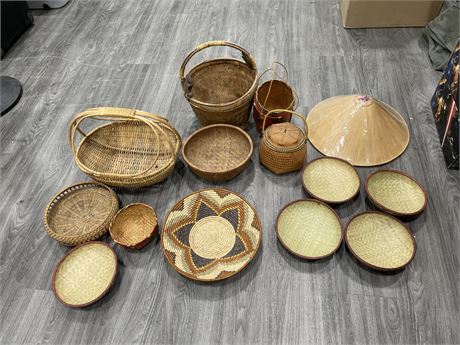 VINTAGE WICKER + BASKETS COLLECTION OF 10+
