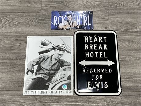 NEW ELVIS PRESLEY TIN SIGNS & LICENSE PLATE (12.5”X16” LARGEST)