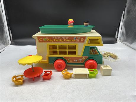 FISHER PRICE FAMILY PLAY CAMPER, BOAT, TRUCK, PEOPLE & MORE
