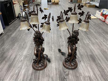 2 VINTAGE 3 WAY BRONZED LAMPS (32” tall)
