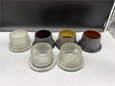 6 THICK GLASS LENSES - 3 CLEAR & 3 AMBER - FOR DECOR OR POSSIBLY CANDLES 4”D