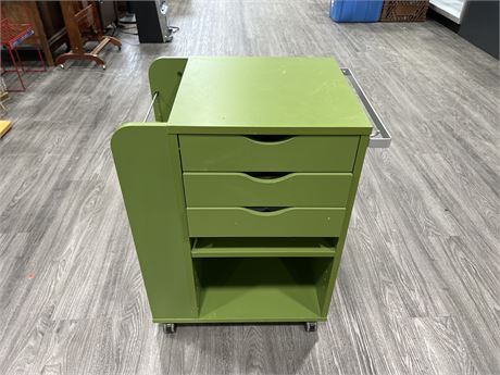 ROLLING ARMY GREEN OFFICE STORAGE CART - 26”x20”x16”