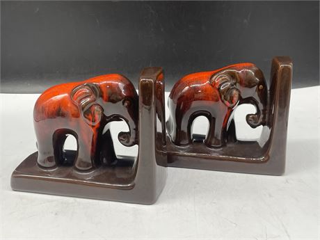 PAIR OF BLUE MOUNTAIN POTTERY RED ELEPHANT BOOKENDS