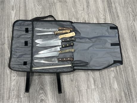 LOT OF CHEF KNIVES IN CARRY CASE