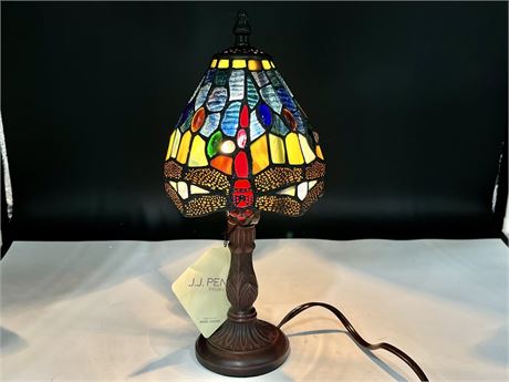STAINED GLASS TIFFANY STYLE LAMP “DRAGONFLY” 13.5”