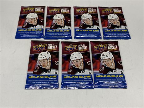7 SEALED 2020/21 UPPERDECK YOUNG GUNS PACKS (8 cards per pack)