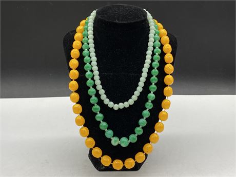 JADE NECKLACE & OTHER BEADED NECKLACES (24” LONGEST)