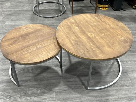 HIGH END WOOD & METAL NESTING TABLES (Largest is 30” wide, 18” tall)