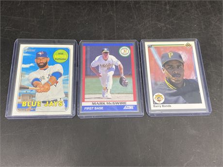 3 MISC MLB CARDS (Bonds, Bautista, McGwire)