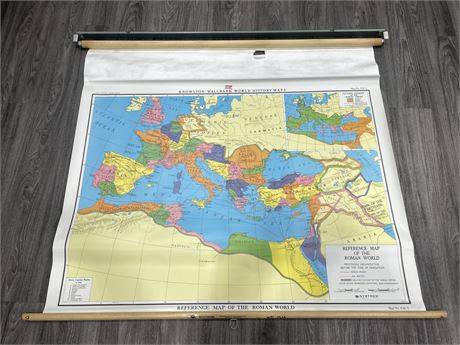 VINTAGE SCHOOL MAP - REFERENCE OF ROMAN WORLD 50”x50”