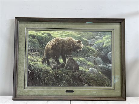 VINTAGE ROBERT BATEMAN 1993 NUMBERED & SIGNED GRIZZLY & CUBS PRINT 31”H x 41”W
