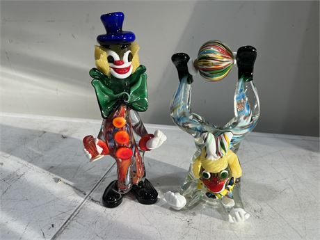 2 GLASS CLOWN DECORATIONS - 1 HAS CHIPPED FINGERS