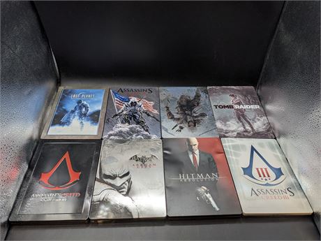 8 STEELBOOK GAME CASES - NO GAMES - VERY GOOD CONDITION