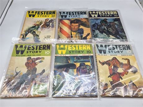 6 1940'S WESTERN STORY MAGAZINES - GREAT ARTWORK ON COVERS + THROUGH OUT