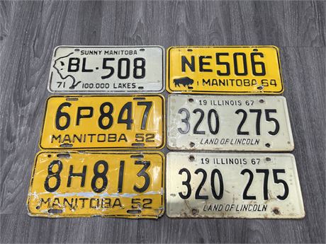 6 VINTAGE CANADIAN LICENCE PLATES - 2 PAIRS