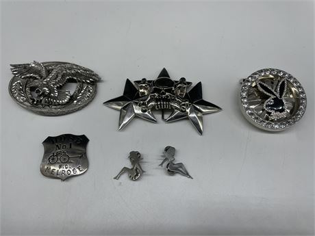 3 COLLECTABLE BELT BUCKLES + 3 PINS