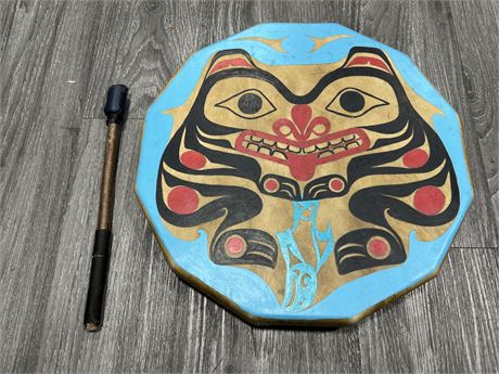SIGNED HAND MADE INDIGENOUS DRUM BY PETER GONG (15”)